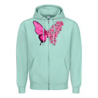 Seafoam Pink Flowers and Breast Cancer Ribbon Butterfly Zipper Hoodie - texasbilliewilder