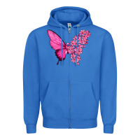 True Royal Pink Flowers and Breast Cancer Ribbon Butterfly Zipper Hoodie - texasbilliewilder