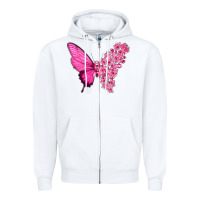 White Pink Flowers and Breast Cancer Ribbon Butterfly Zipper Hoodie - texasbilliewilder