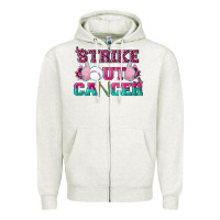Oatmeal Heather Strike Out Cancer Baseball Zipper Hoodie - texasbilliewilder