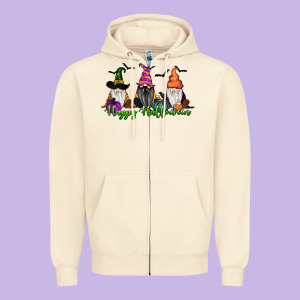 Happy Halloween Gnome Pumpkin Zipper Hoodie Designed By Ranaportraitstore