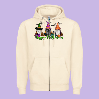 Happy Halloween Gnome Pumpkin Zipper Hoodie Designed By Ranaportraitstore