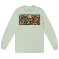 Matcha Cow With Aztec Leopard And Sunflower Long Sleeve Tee - RanaPortraitStore