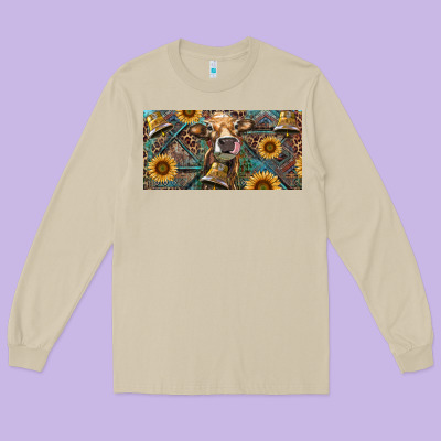 Long Sleeve Tee Cow With Aztec Leopard And Sunflower