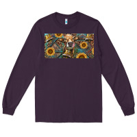 Plum Cow With Aztec Leopard And Sunflower Long Sleeve Tee - RanaPortraitStore