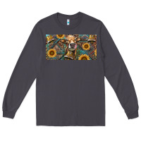 Smoke Cow With Aztec Leopard And Sunflower Long Sleeve Tee - RanaPortraitStore
