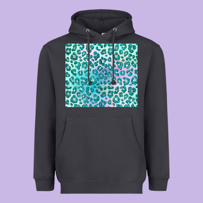 Turquoise Leopard Glitter Heavyweight Hoodie Designed By Jahusdesignshop