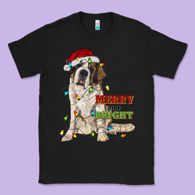 Merry And Bright Saint Bernard Classic Tee Designed By Ranaportraitstore