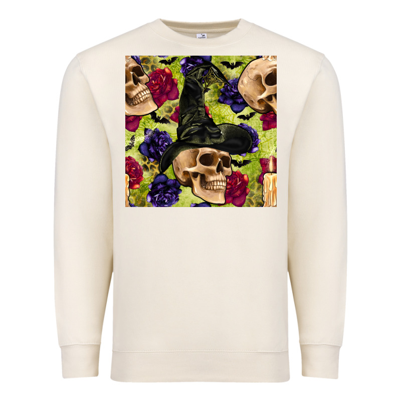 Halloween Witch Skull Seamless Pattern Premium Sweatshirt by BundleAndBundleShop | Teevron