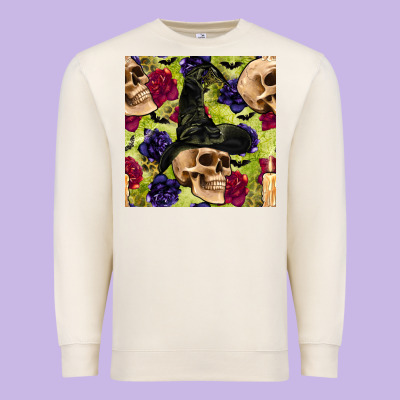 Halloween Witch Skull Seamless Pattern Premium Sweatshirt Designed By Bundleandbundleshop