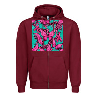 Burgundy Pink Butterfly with Ribbon Cancer Zipper Hoodie - texasbilliewilder