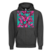 Charcoal Heather Pink Butterfly with Ribbon Cancer Zipper Hoodie - texasbilliewilder