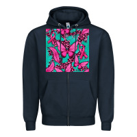 Navy Pink Butterfly with Ribbon Cancer Zipper Hoodie - texasbilliewilder