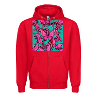 Red Pink Butterfly with Ribbon Cancer Zipper Hoodie - texasbilliewilder