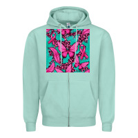 Seafoam Pink Butterfly with Ribbon Cancer Zipper Hoodie - texasbilliewilder
