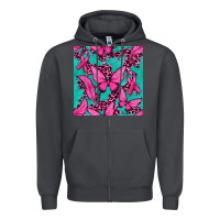 Smoke Pink Butterfly with Ribbon Cancer Zipper Hoodie - texasbilliewilder