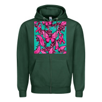 Sports Green Pink Butterfly with Ribbon Cancer Zipper Hoodie - texasbilliewilder