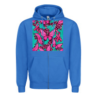 True Royal Pink Butterfly with Ribbon Cancer Zipper Hoodie - texasbilliewilder
