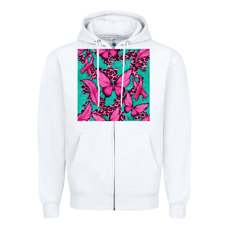 Pink Butterfly With Ribbon Cancer Zipper Hoodie by texasbilliewilder | Teevron