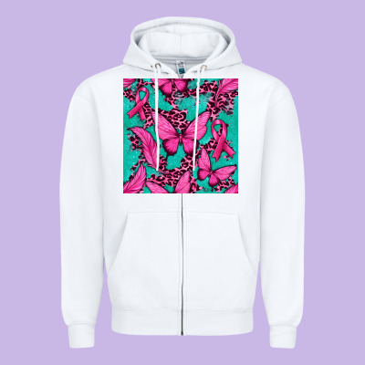 Pink Butterfly With Ribbon Cancer Zipper Hoodie Designed By Texasbilliewilder