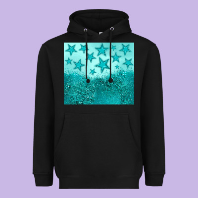 Turquoise Glitter Star Heavyweight Hoodie Designed By Jahusdesignshop