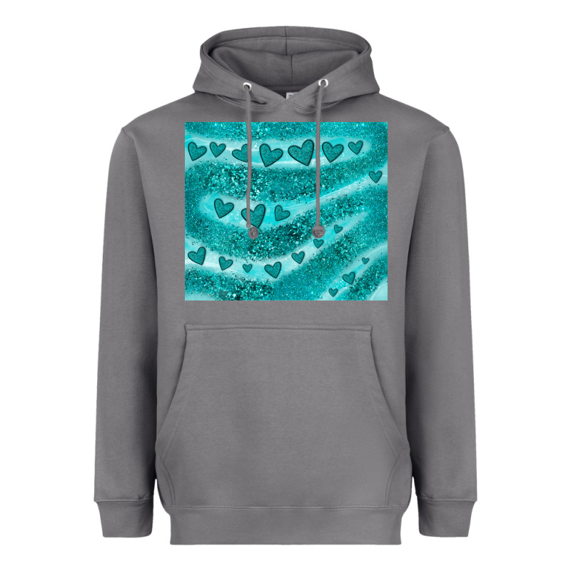 Turquoise Glitter Heart Heavyweight Hoodie by JahusDesignShop | Teevron