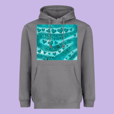 Turquoise Glitter Heart Heavyweight Hoodie Designed By Jahusdesignshop