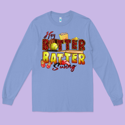 Hey Batter Batter Swing Softball Long Sleeve Tee Designed By Zillion Design Studio