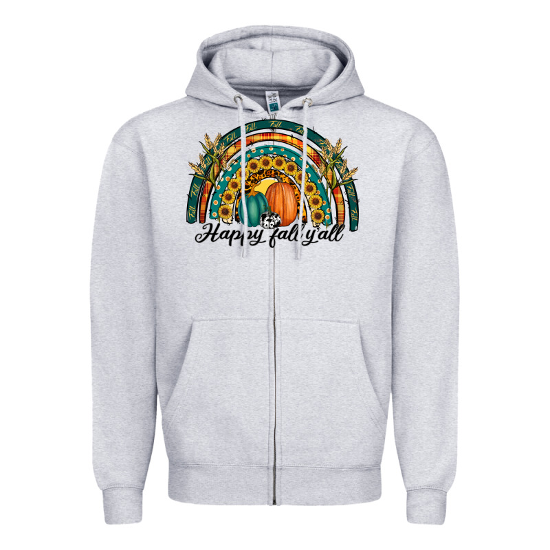 Happy Fall Y'all Rainbow Zipper Hoodie by RanaPortraitStore | Teevron