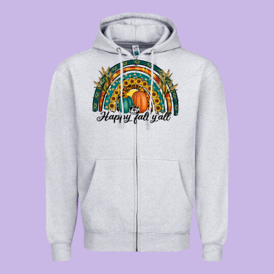 Happy Fall Y'all Rainbow Zipper Hoodie Designed By Ranaportraitstore