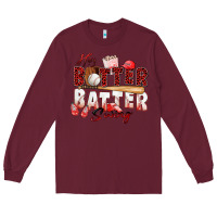 Burgundy hey batter batter swing baseball Long Sleeve Tee - Zillion Design Studio