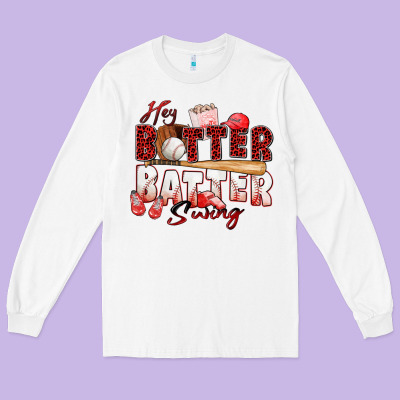 Hey Batter Batter Swing Baseball Long Sleeve Tee Designed By Zillion Design Studio