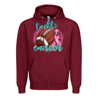 Burgundy Tackle Cancer Football Zipper Hoodie - texasbilliewilder
