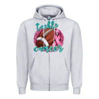 Heather Grey Tackle Cancer Football Zipper Hoodie - texasbilliewilder