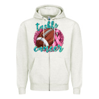 Oatmeal Heather Tackle Cancer Football Zipper Hoodie - texasbilliewilder