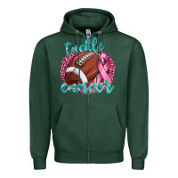 Sports Green Tackle Cancer Football Zipper Hoodie - texasbilliewilder