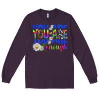 Plum you are enough with daisies Long Sleeve Tee - texasbilliewilder