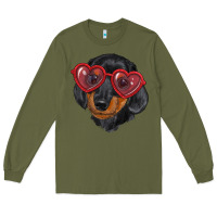 Army Green Dachshund with love glasses Long Sleeve Tee - RanaPortraitStore