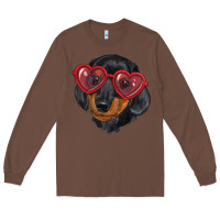 Chestnut Dachshund with love glasses Long Sleeve Tee - RanaPortraitStore