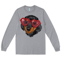 Heather Grey Dachshund with love glasses Long Sleeve Tee - RanaPortraitStore