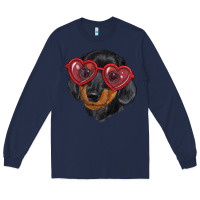 Navy Dachshund with love glasses Long Sleeve Tee - RanaPortraitStore