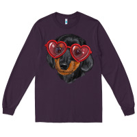Plum Dachshund with love glasses Long Sleeve Tee - RanaPortraitStore