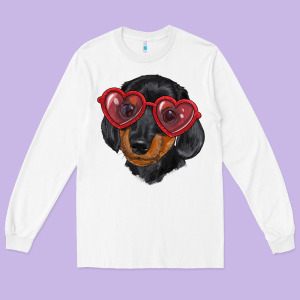 Dachshund With Love Glasses Long Sleeve Tee Designed By Ranaportraitstore