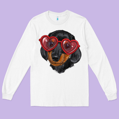 Long Sleeve Tee Dachshund with love glasses