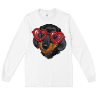 White Dachshund with love glasses Long Sleeve Tee - RanaPortraitStore