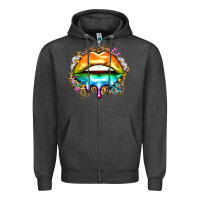 Charcoal Heather rainbow lips Zipper Hoodie - Zillion Design Studio