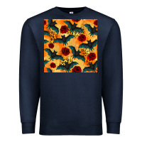Navy halloween bat and roses seamless pattern Premium Sweatshirt - BundleAndBundleShop