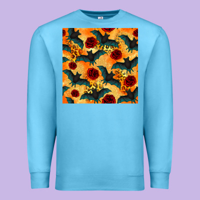 Halloween Bat And Roses Seamless Pattern Premium Sweatshirt Designed By Bundleandbundleshop