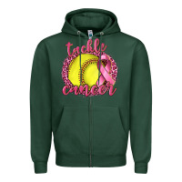 Sports Green Tackle Cancer Softball Zipper Hoodie - texasbilliewilder