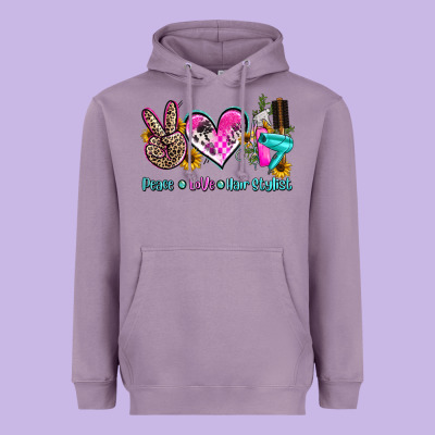 Peace Love Hair Stylist Heavyweight Hoodie Designed By Adodesignshop